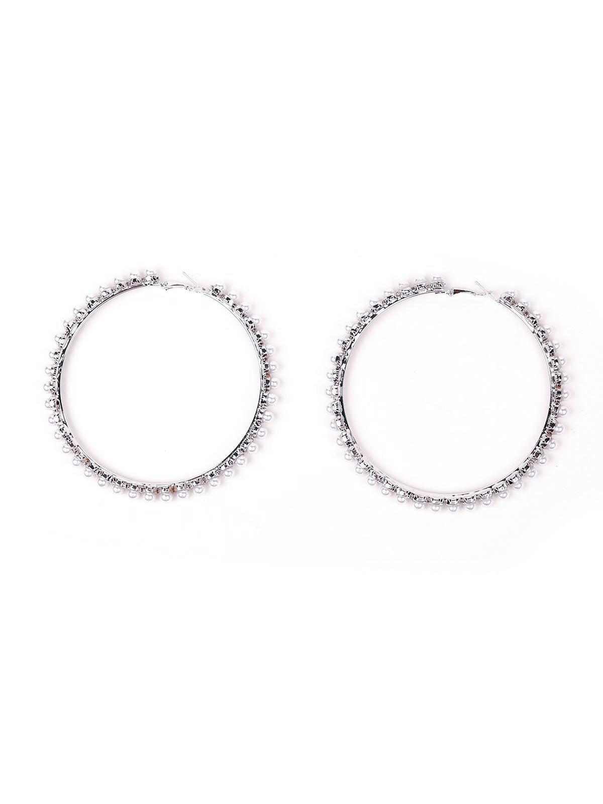 Women's Elegant Pearl Hoop Earrings -Silve