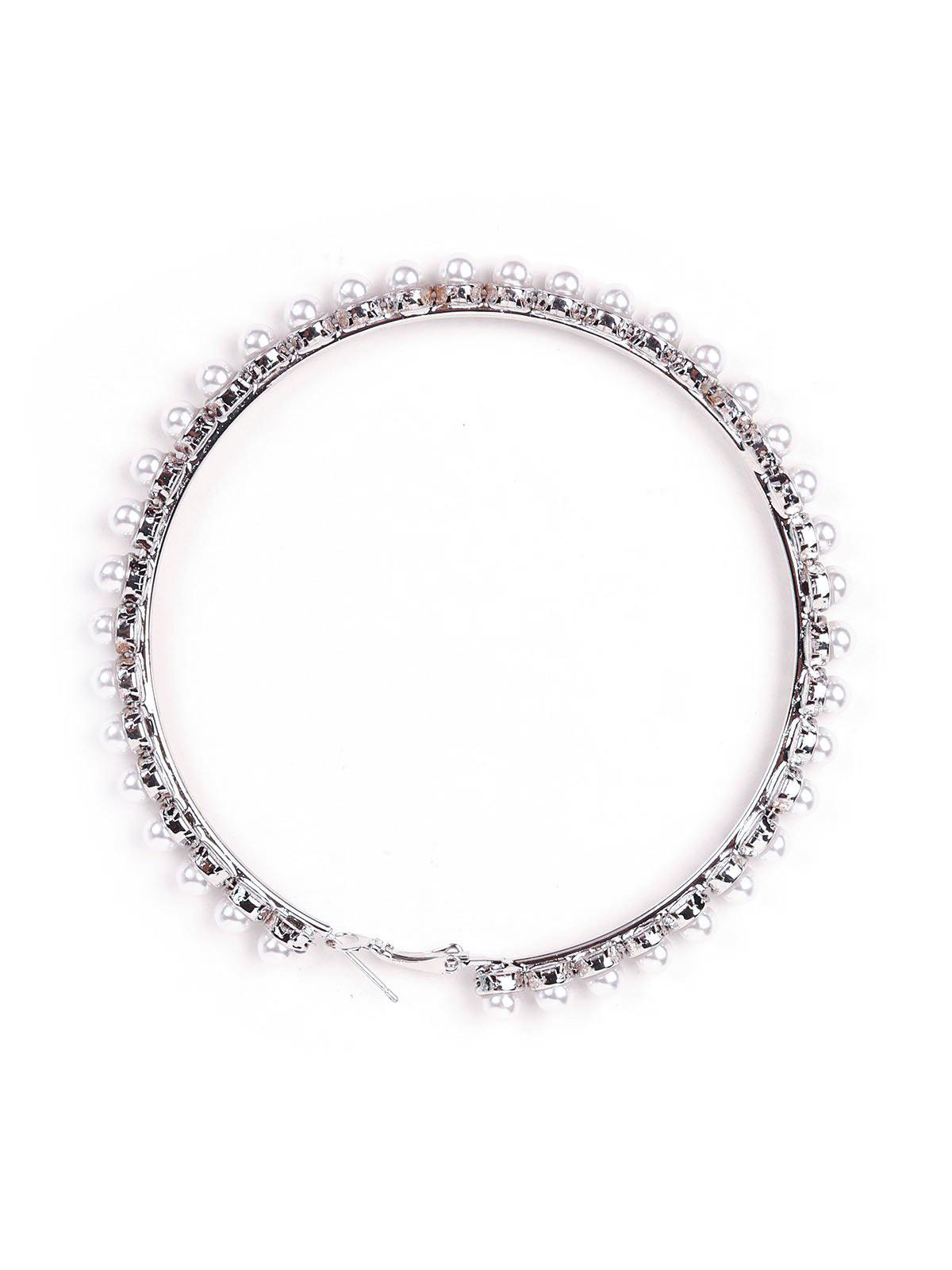 Women's Elegant Pearl Hoop Earrings -Silve