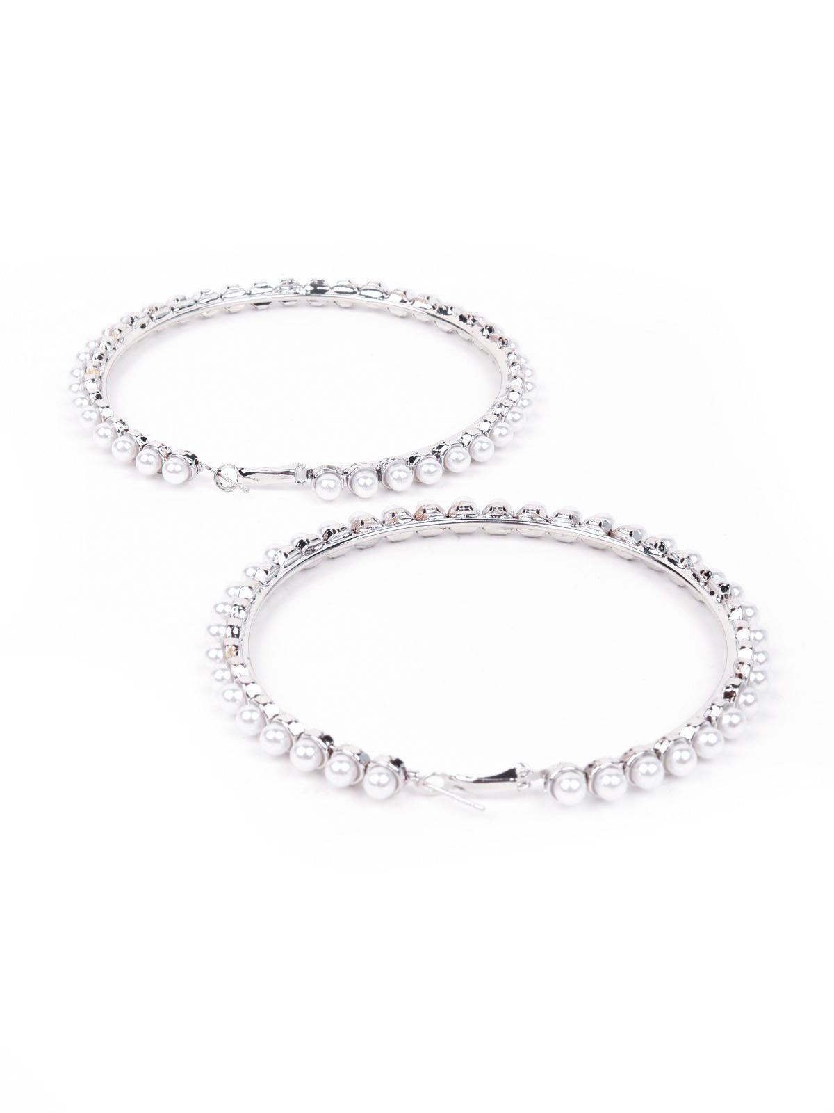 Women's Elegant Pearl Hoop Earrings -Silve