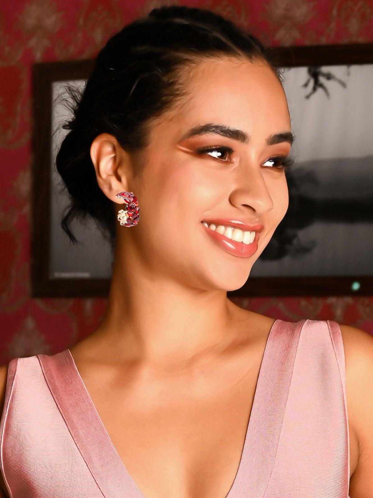Women's Elegant Ruby Rounded Earring