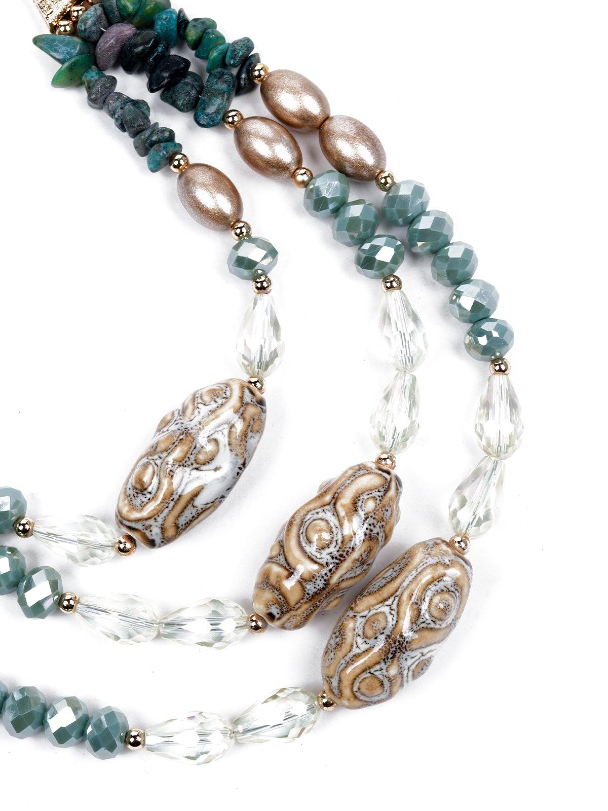 Women's Elegant Sea-Green Multilayered Beaded Necklac