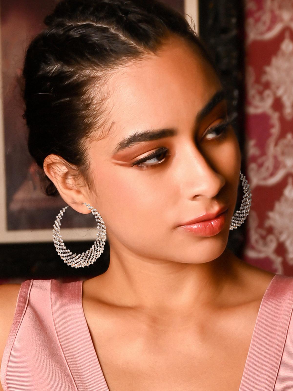 Women's Elegant Twisted Crystal-Studded Hoop Earrings