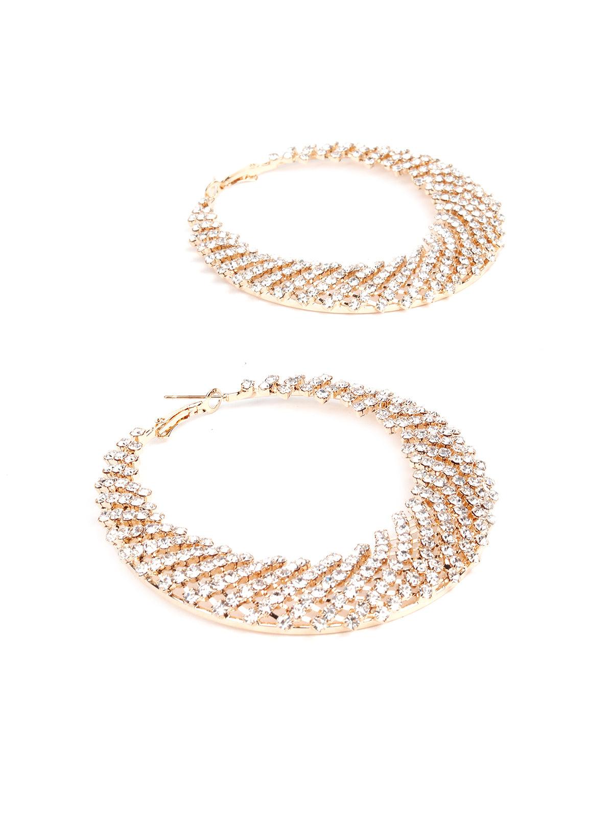 Women's Elegant Twisted Crystal-Studded Hoop Earrings