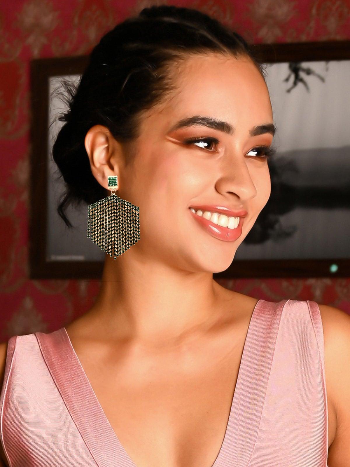 Women's Emerald Green Tassel Drop Earring
