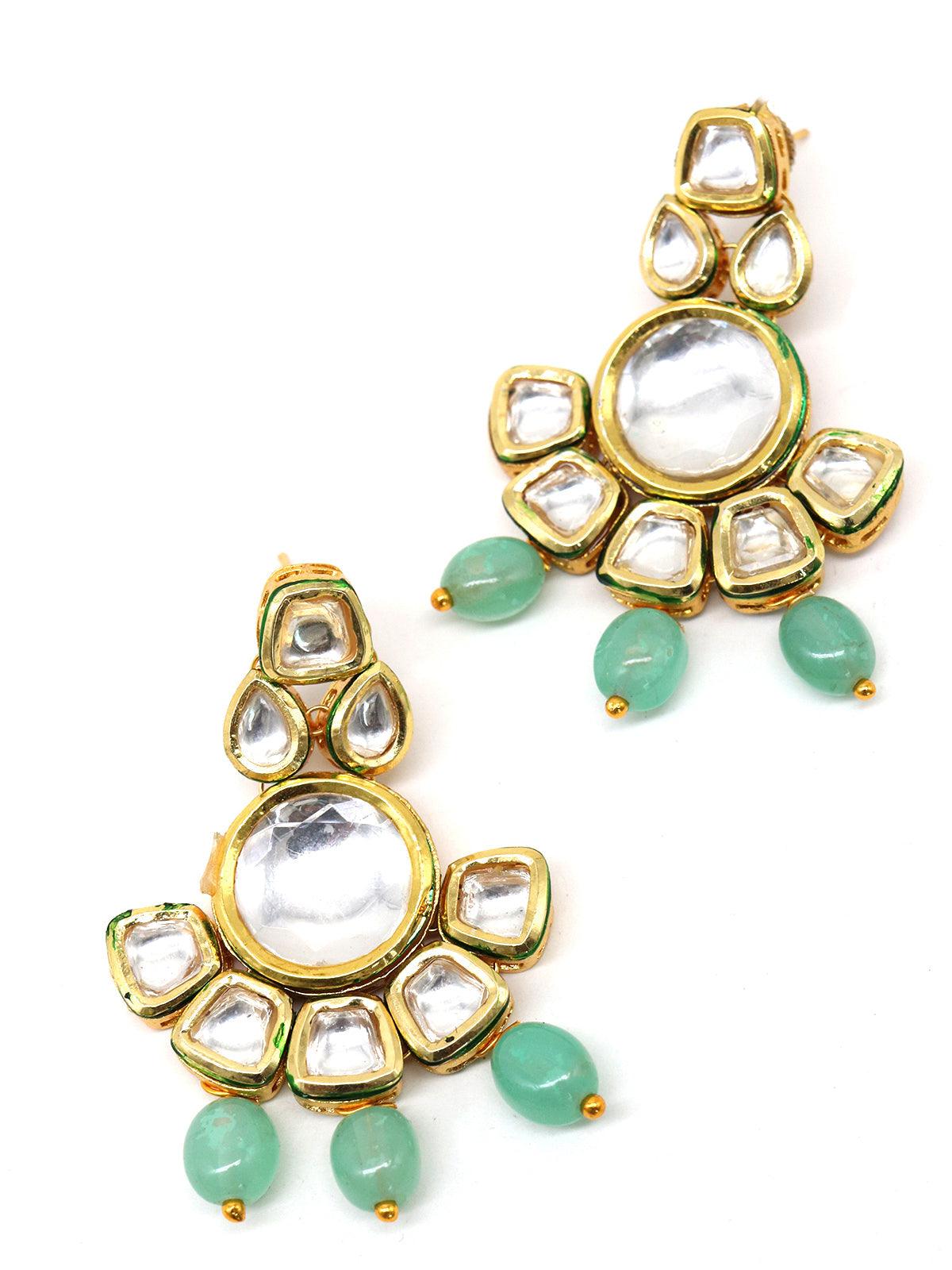 Women's Ethnic Heavy Semiprecious Kundan & Enameled Necklace With Earrings