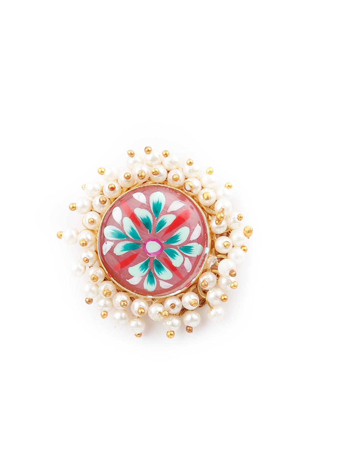 Women's Ethnic Pink Floral Tinted Stud