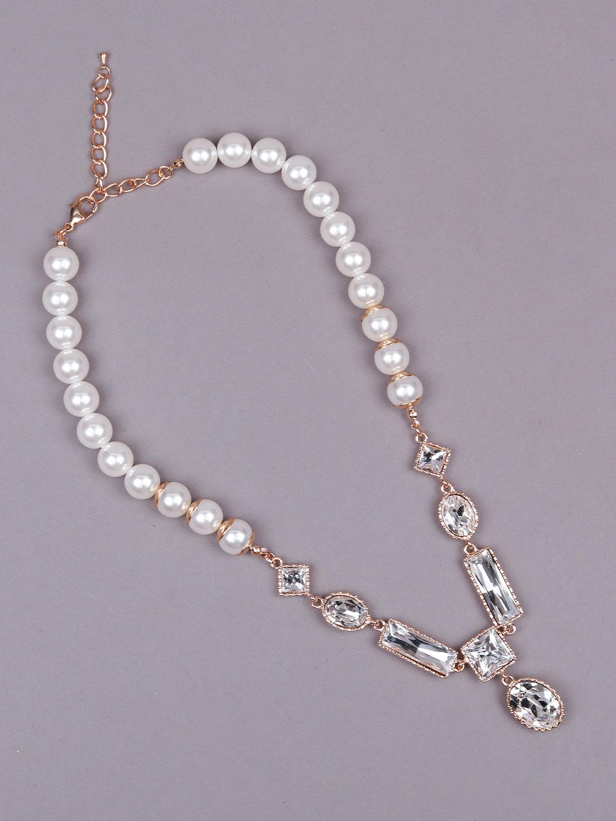 Women's Exquisite Artificial Pearl And Crystal Pendant Necklac