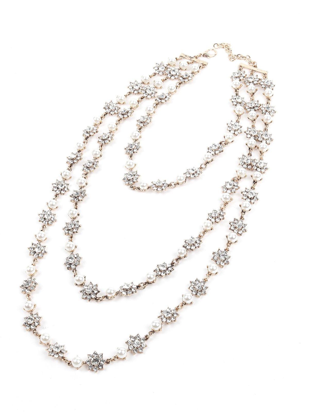 Women's Exquisite Designer 3 Layered Necklace With Pearls. - Whit