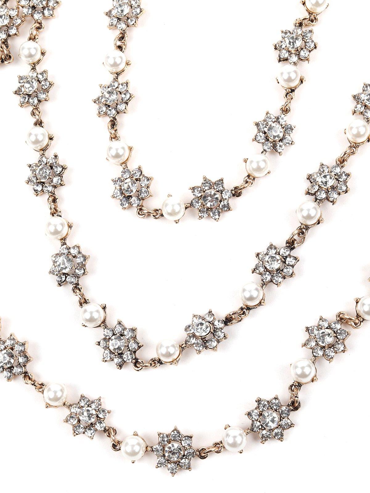 Women's Exquisite Designer 3 Layered Necklace With Pearls. - Whit