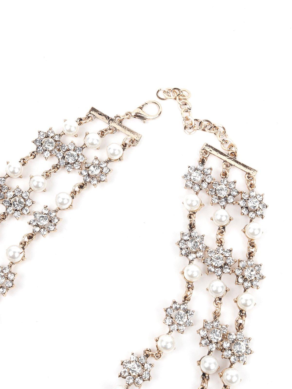 Women's Exquisite Designer 3 Layered Necklace With Pearls. - Whit