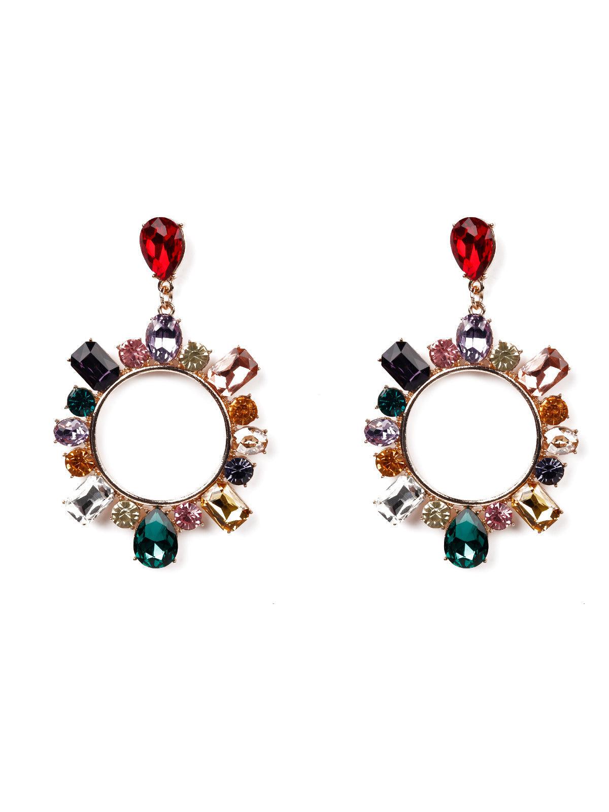 Women's Exquisite Multicoloured Gemstone Embellished Hoop Earring