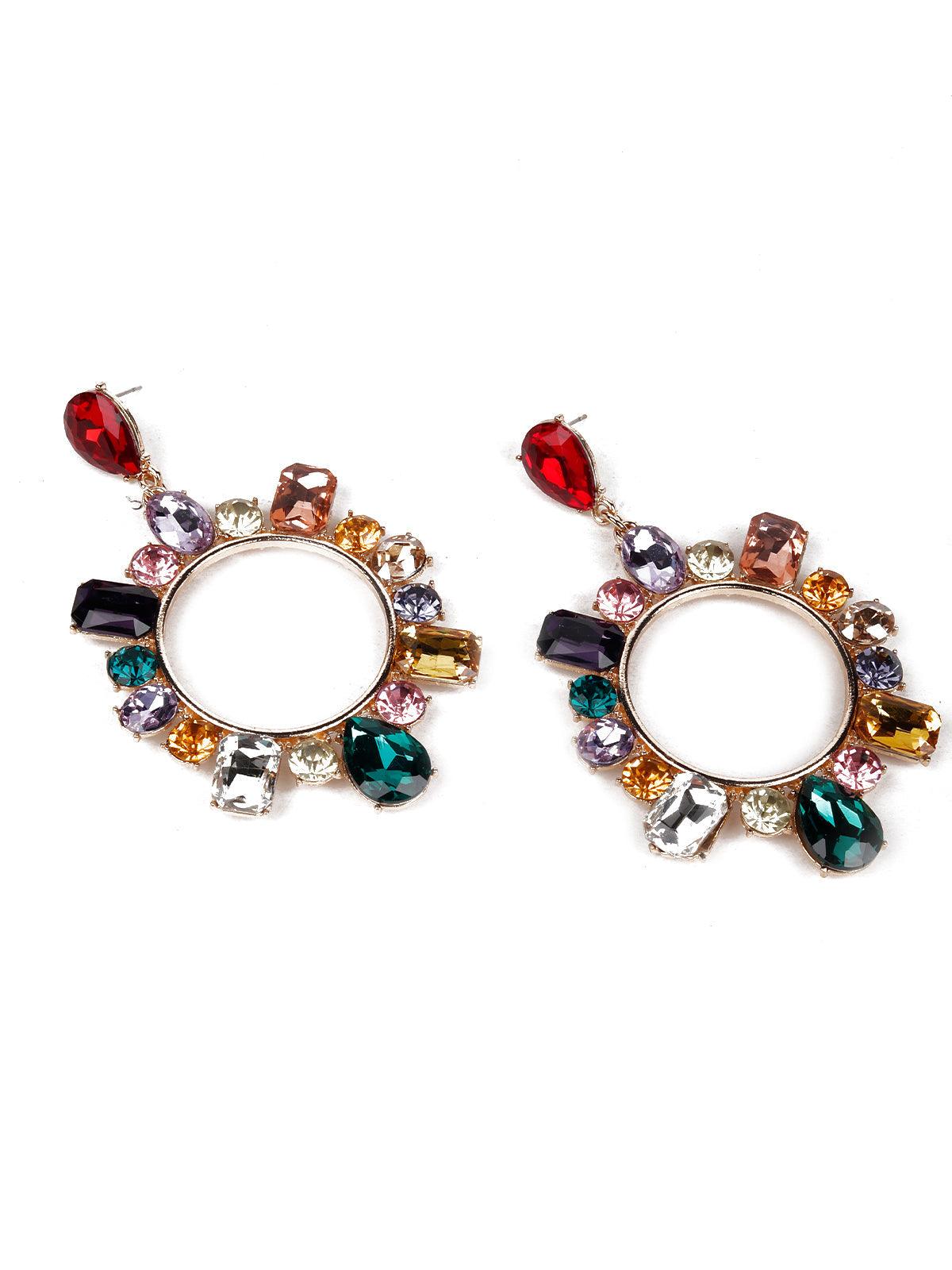 Women's Exquisite Multicoloured Gemstone Embellished Hoop Earring