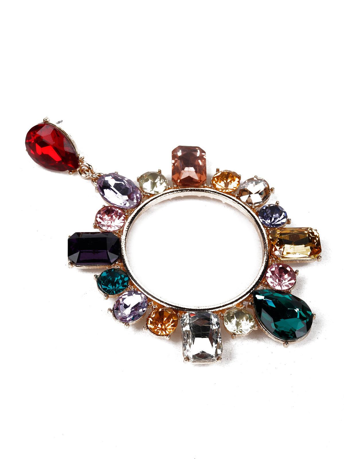 Women's Exquisite Multicoloured Gemstone Embellished Hoop Earring