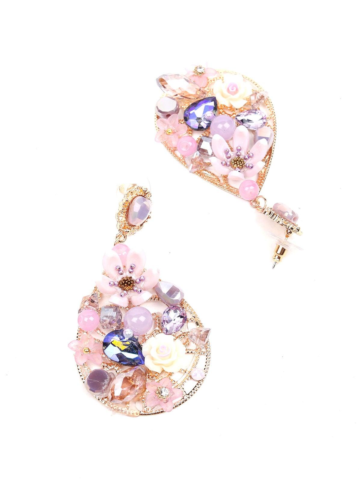 Women's Exquisite Pink 3D Embellished Teardrop Earring
