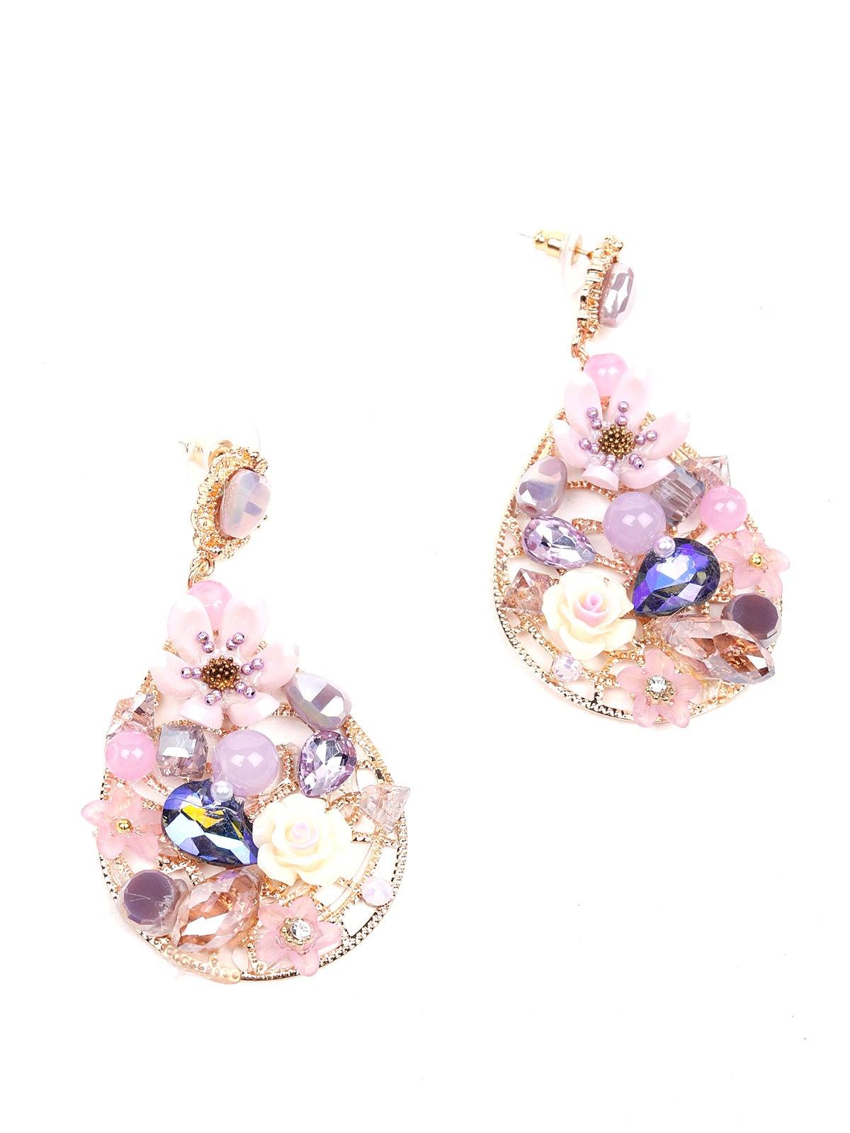 Women's Exquisite Pink 3D Embellished Teardrop Earring