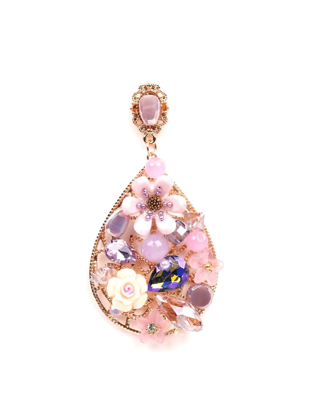 Women's Exquisite Pink 3D Embellished Teardrop Earring