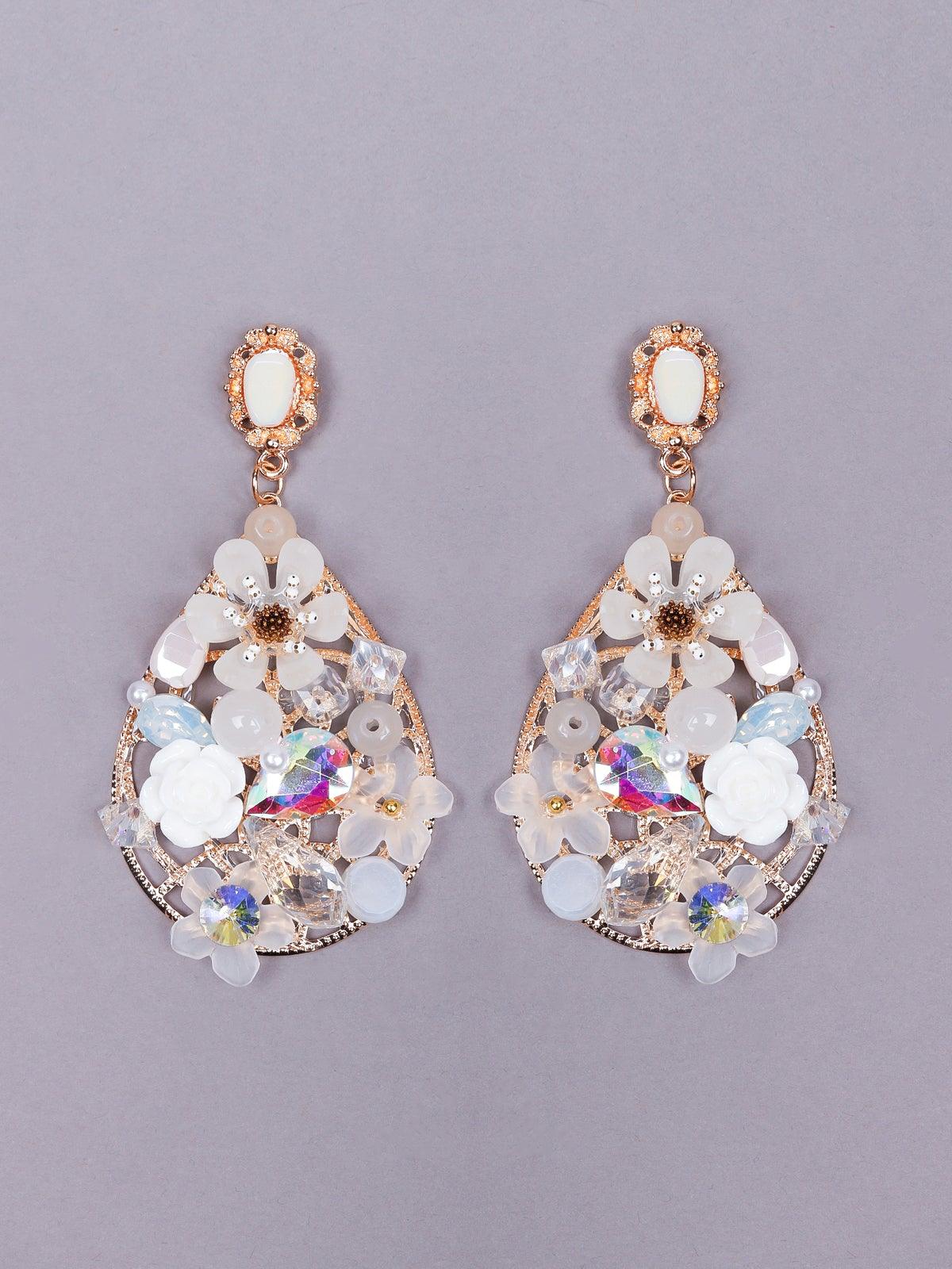Women's Exquisite White Embellished Teardrop Earring