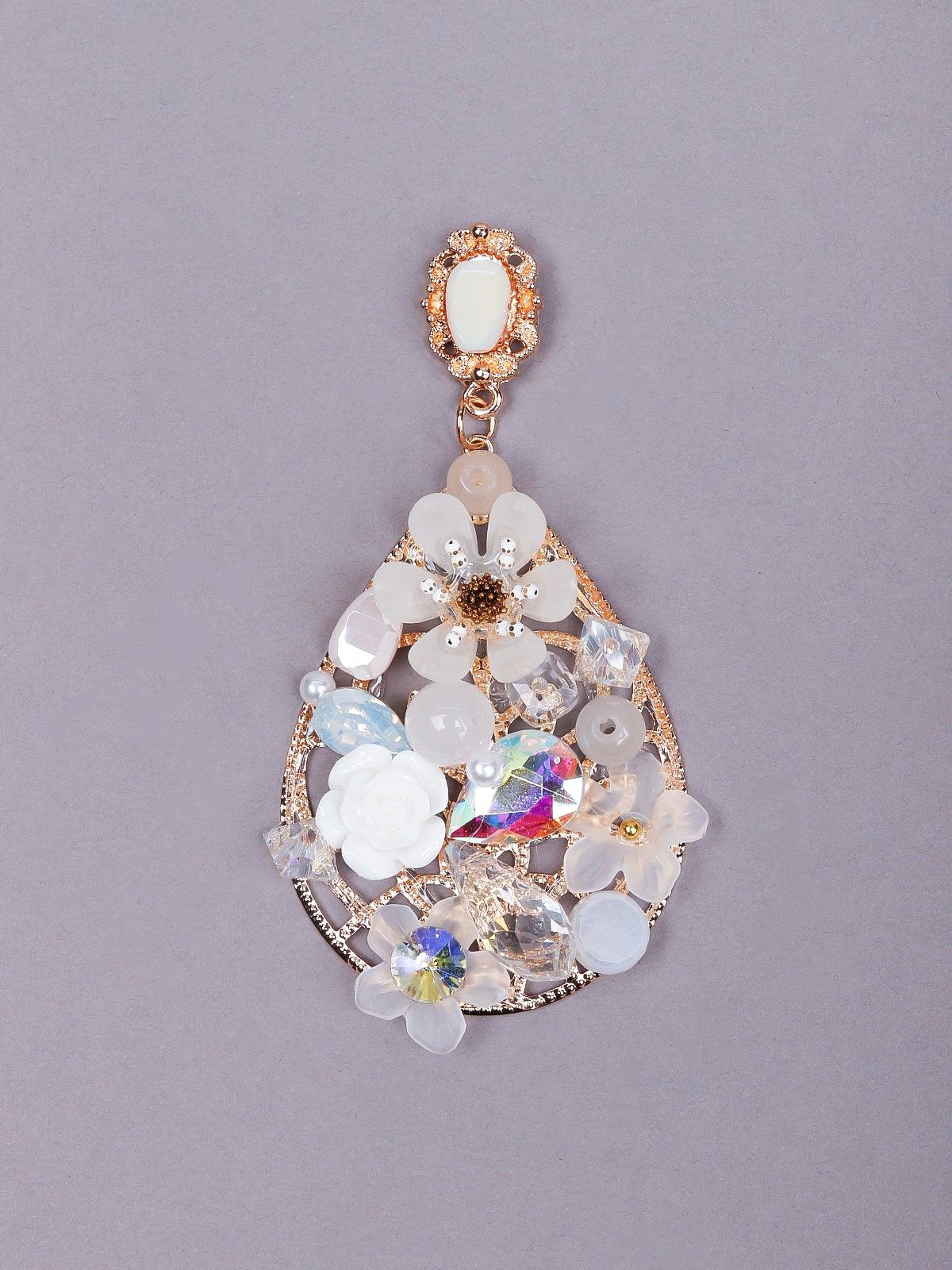 Women's Exquisite White Embellished Teardrop Earring