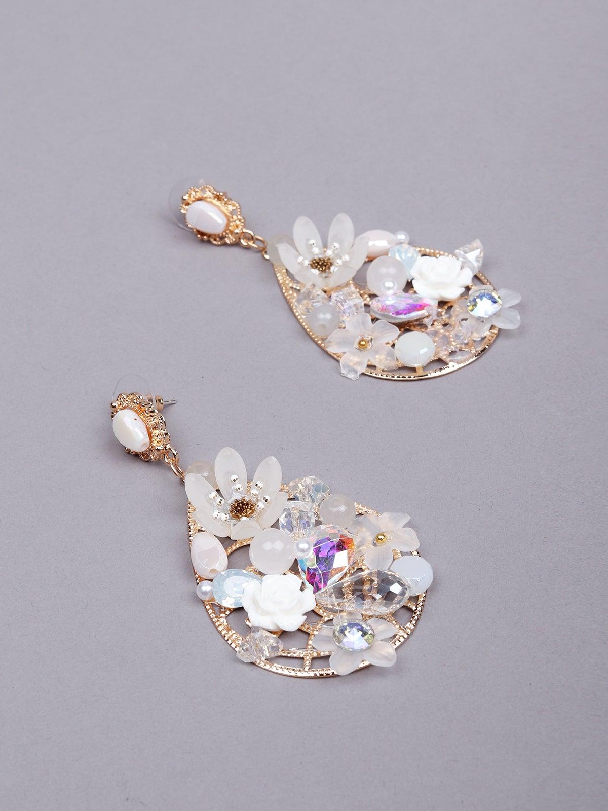 Women's Exquisite White Embellished Teardrop Earring