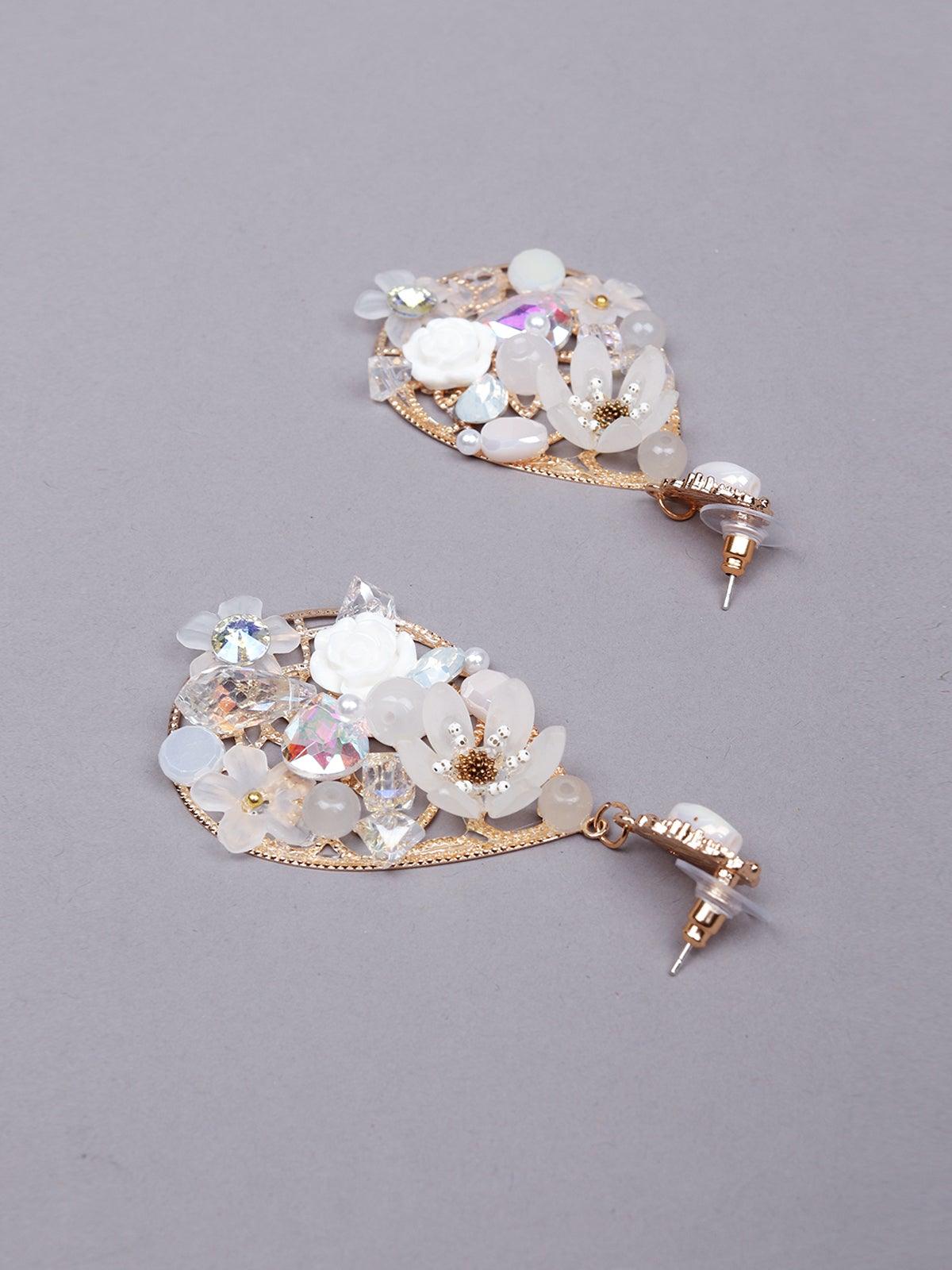 Women's Exquisite White Embellished Teardrop Earring