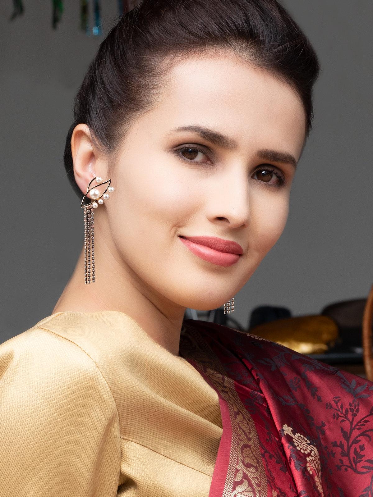 Women's Eye Shaped Moti Tassel Dash Earring