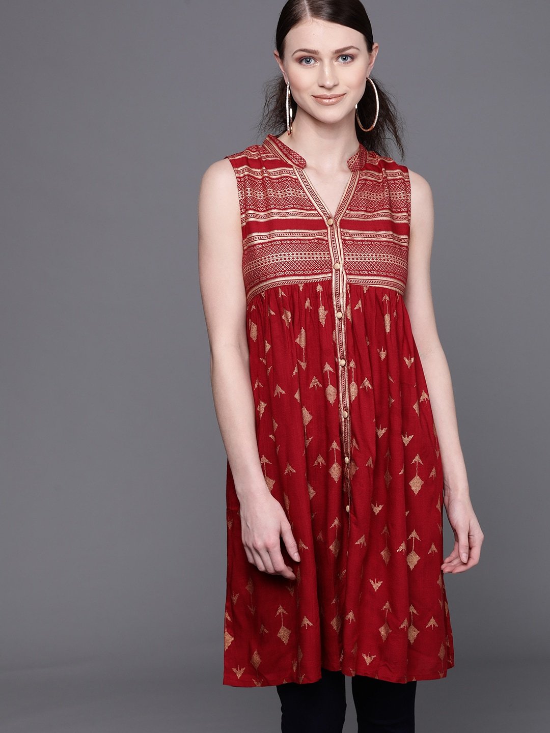Couture Women's 's Maroon & Golden Printed Tunic -