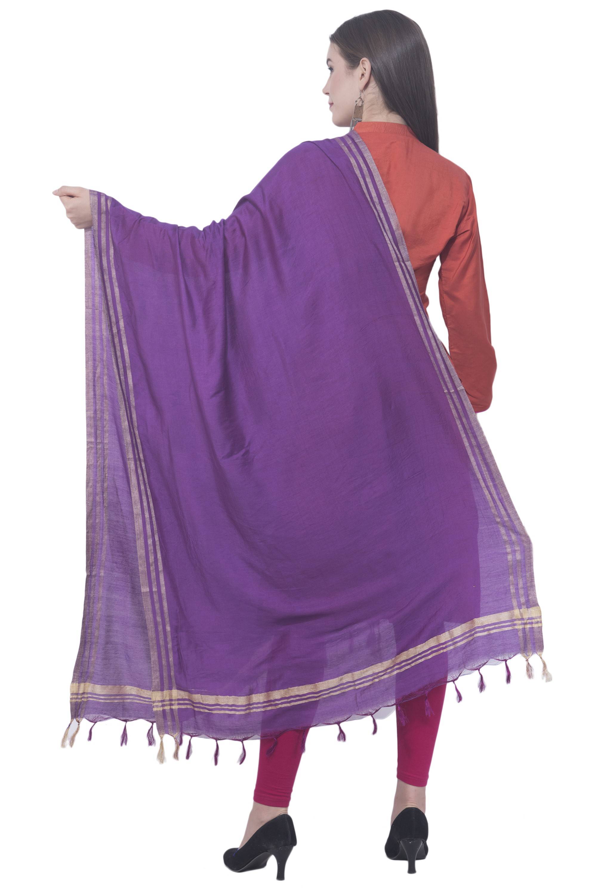 A R SILK Purple Color Golden border Cotton Dupattas