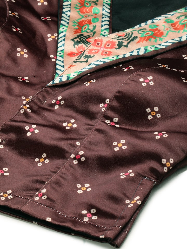 Women's Bandhni Patola Type Digital Print Shiney Satin Croptop Lehenga Choli With Unstitched Blouse