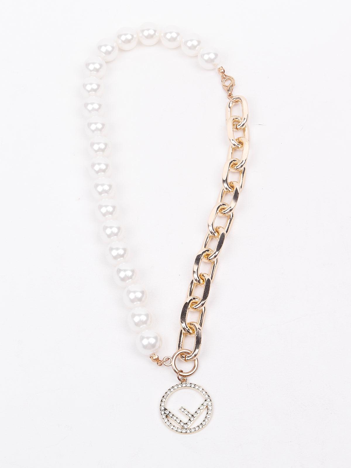 Women's Faux Pearl And Interlinked Pendant Necklac