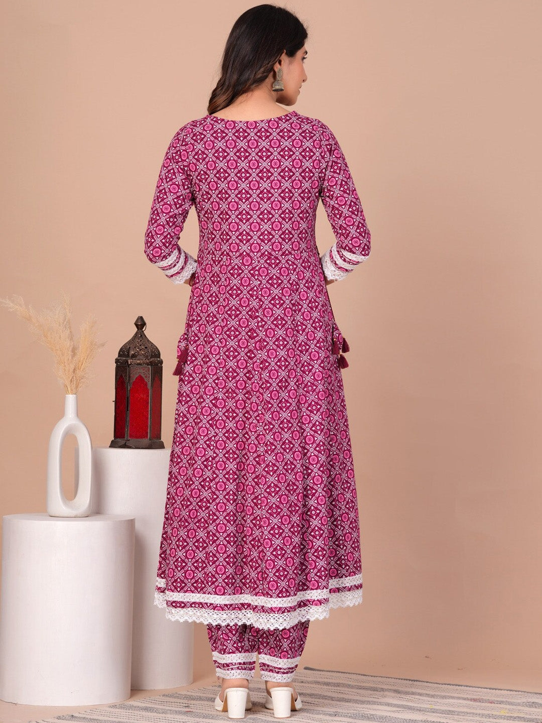 Women's Floral Printed Gotta Patti Anarkali Kurta with Trousers & With Dupatta - Taantav