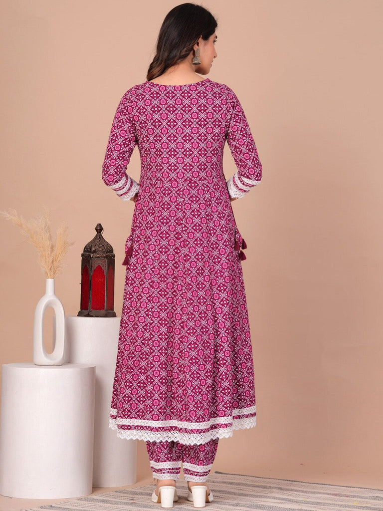 Women's Floral Printed Gotta Patti Anarkali Kurta with Trousers & With Dupatta