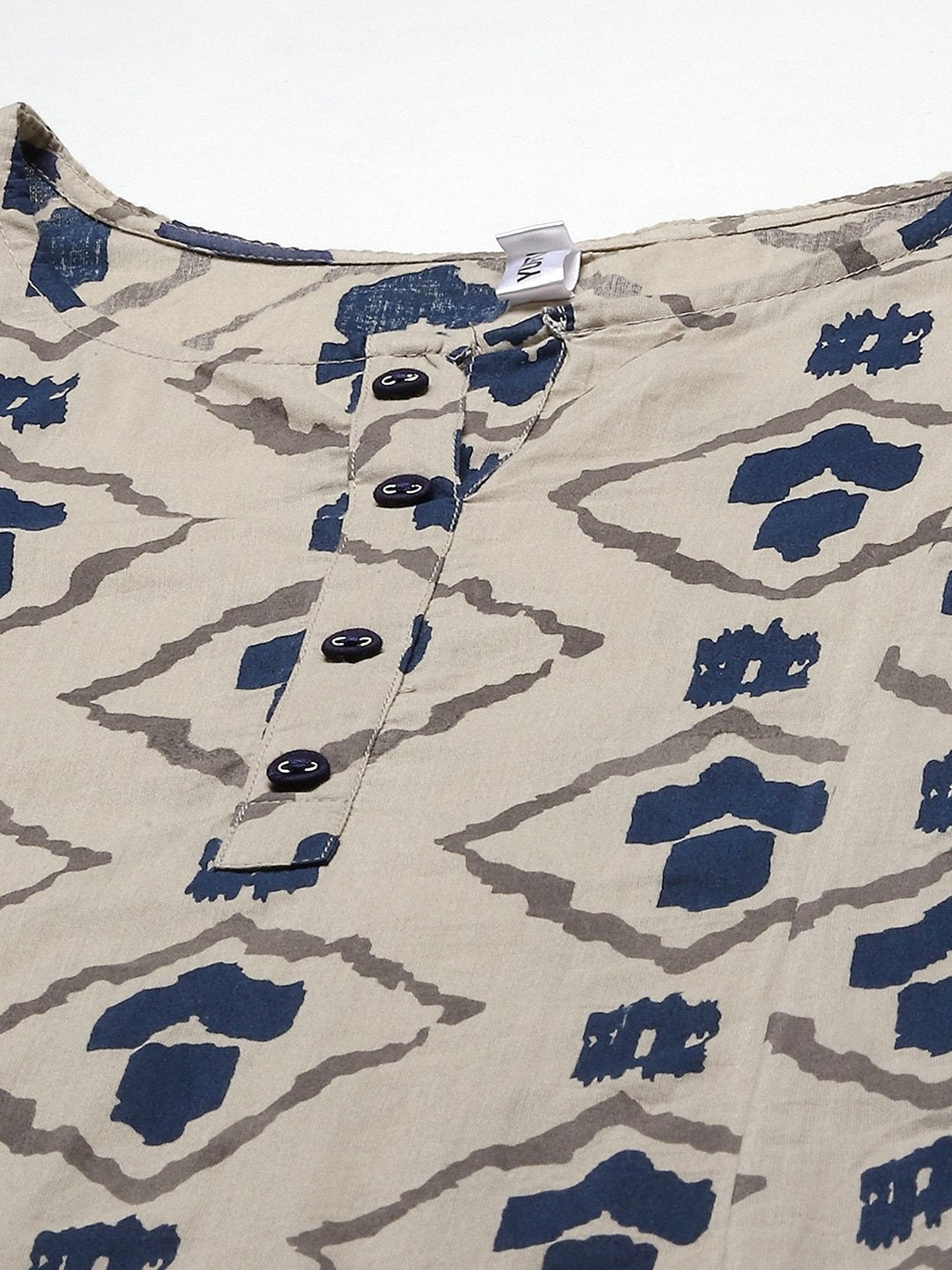 Women's Beige & Navy Blue Printed Kurta Set