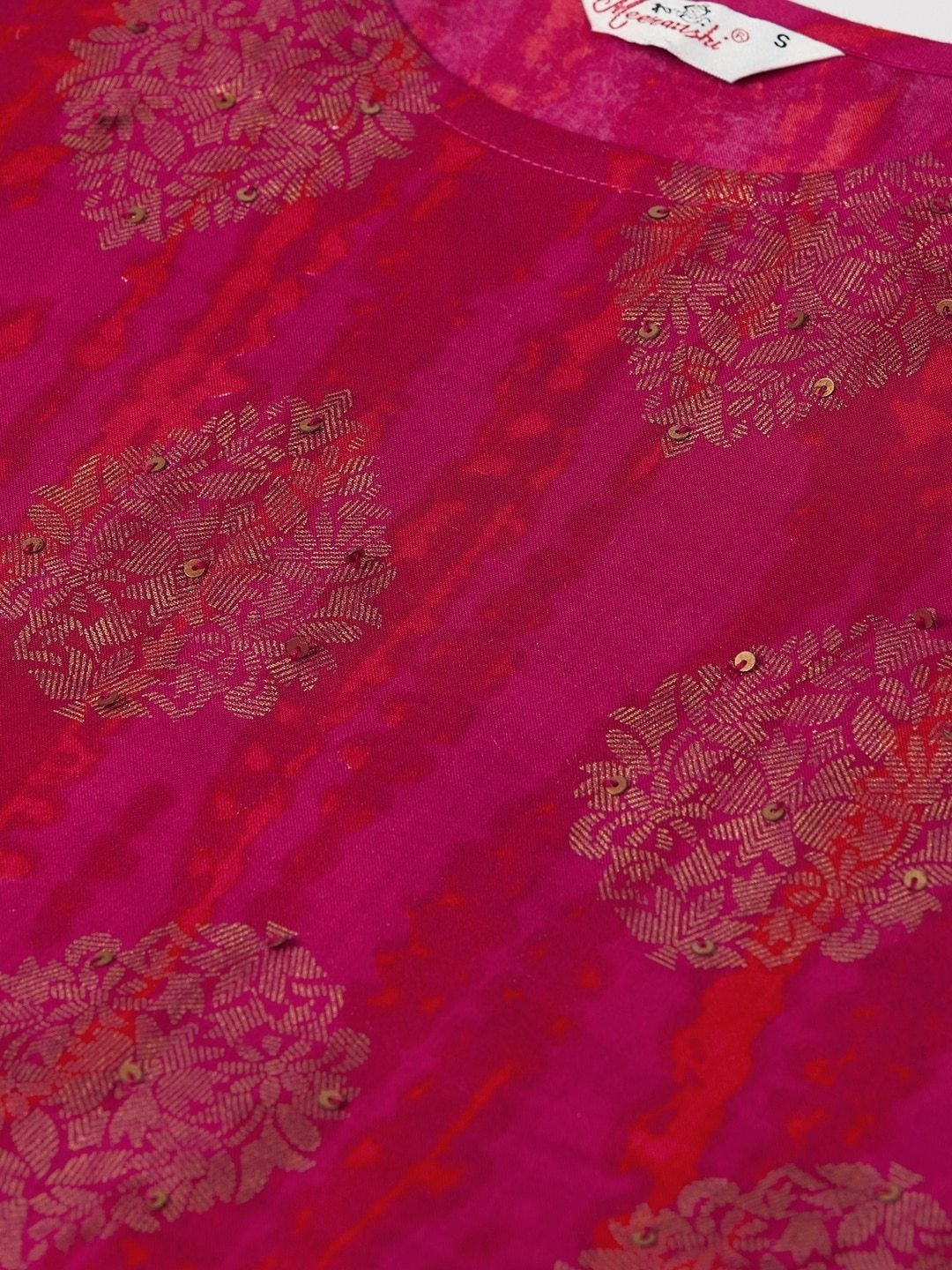 Women's Pink & Golden Printed Straight Dyed Kurta