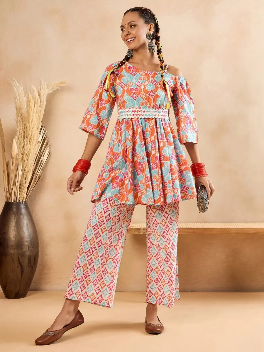 winered-woman-one-shoulder-geometric-print-co-ord-sets