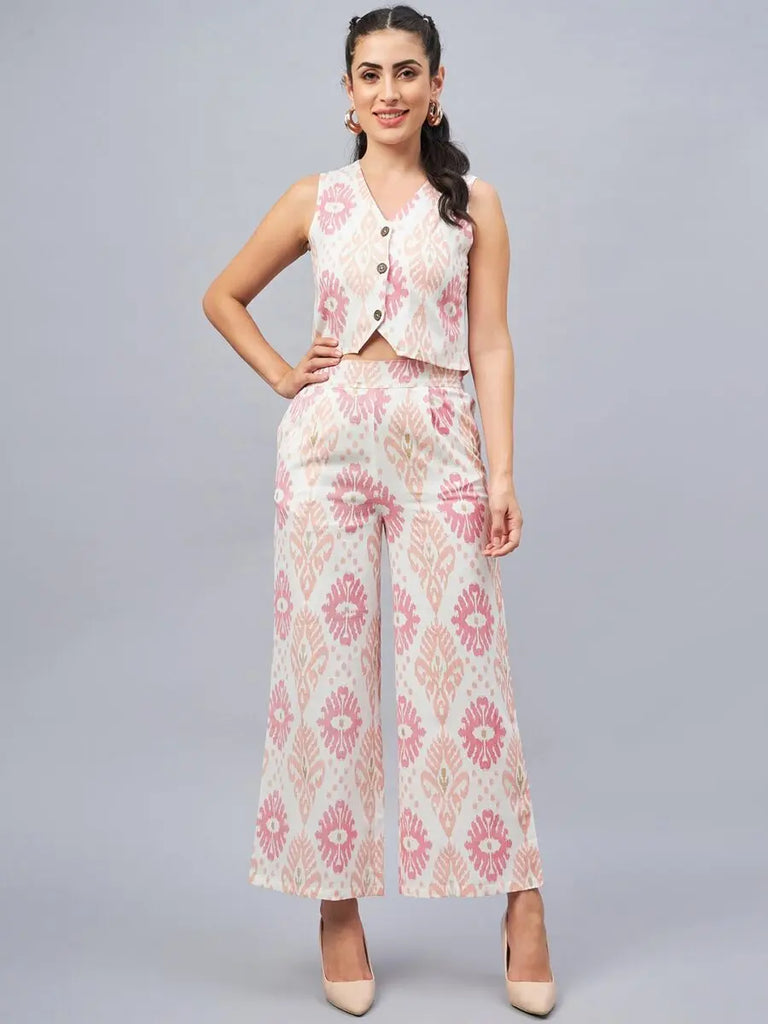 winered-woman-geometric-print-waistcoat-pant-co-ord-set