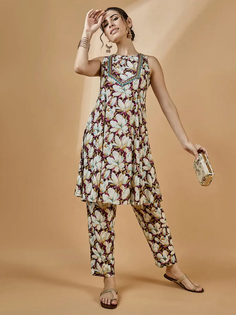 winered-women-godet-tunic-co-ord-set