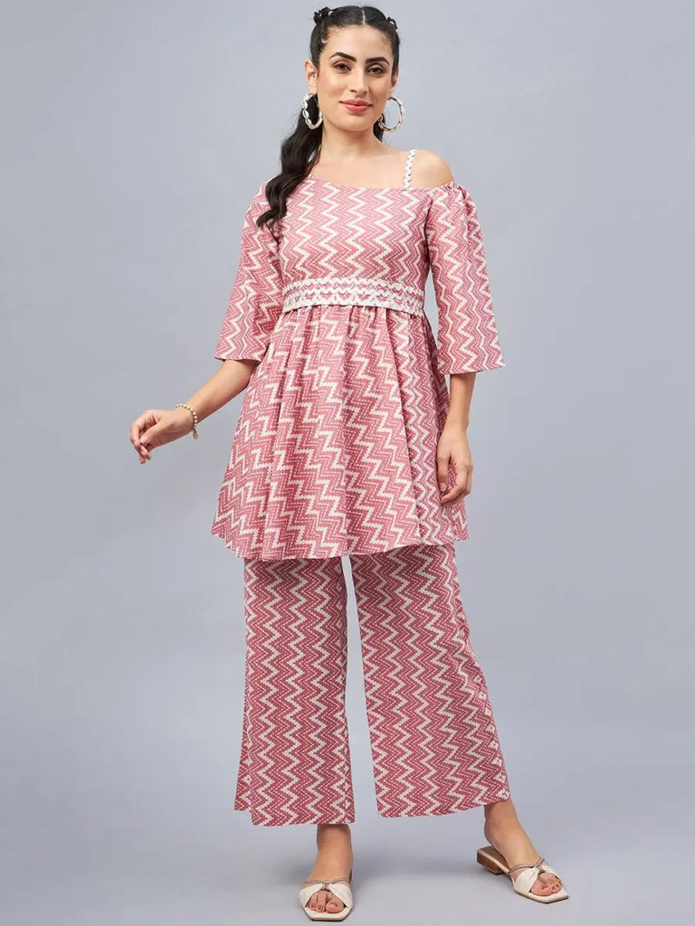 winered-woman-one-shoulder-chevron-ethnic-womens-co-ord-sets