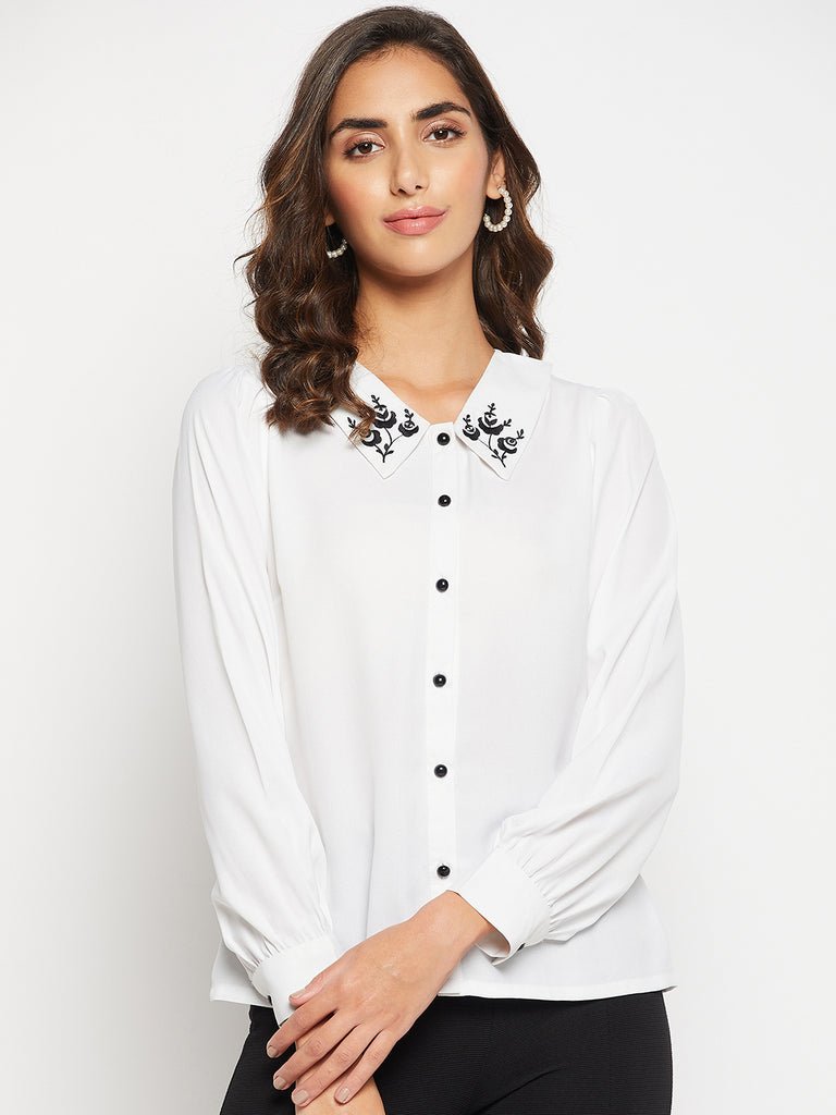 Women's White Cotton Solid Pant