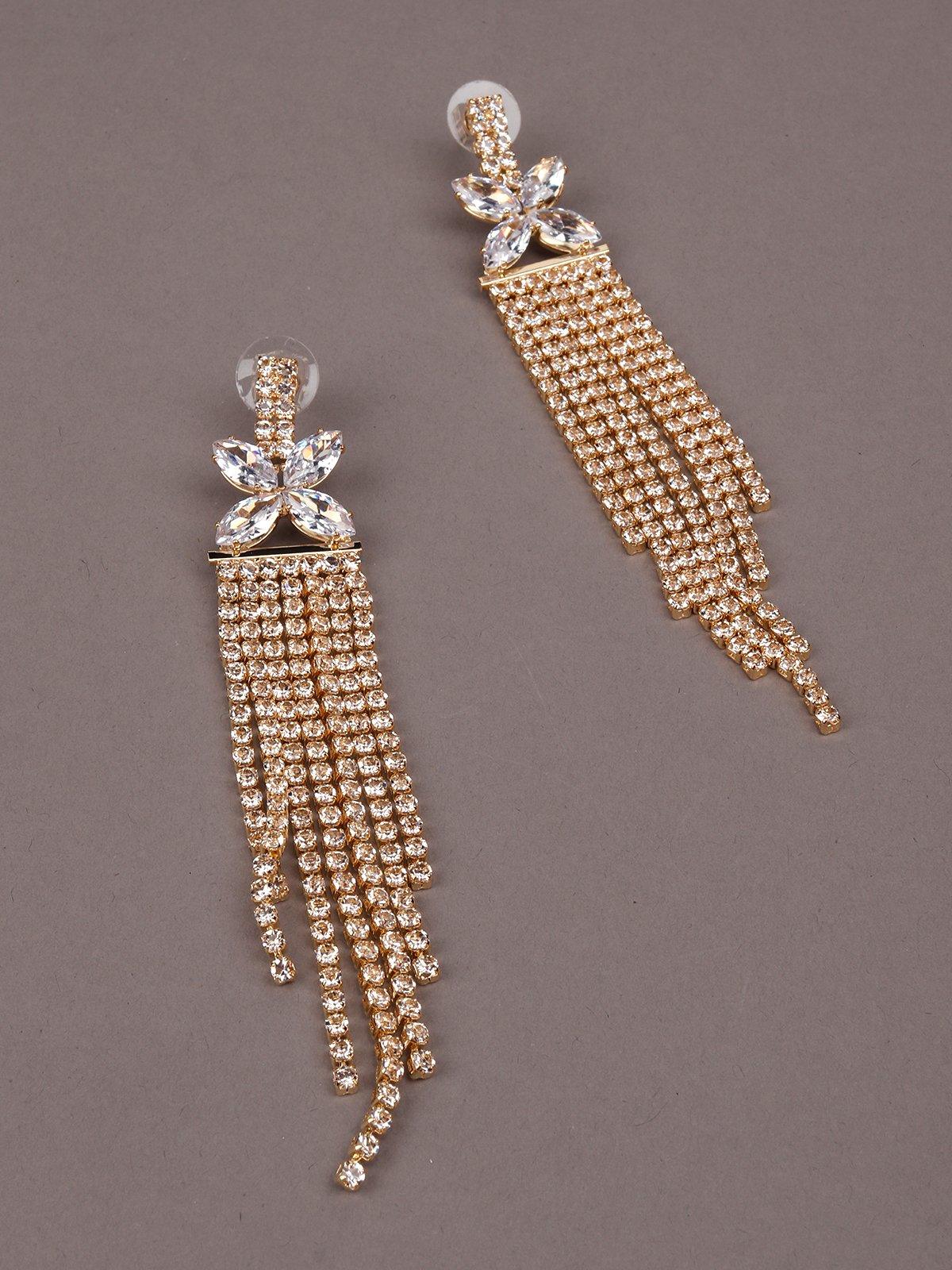 Women's Floral Gold-Tone Drop Tassel Earring