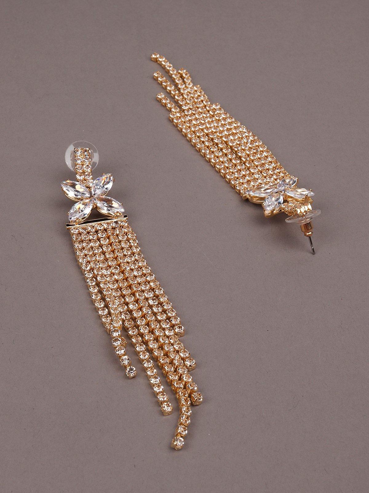 Women's Floral Gold-Tone Drop Tassel Earring