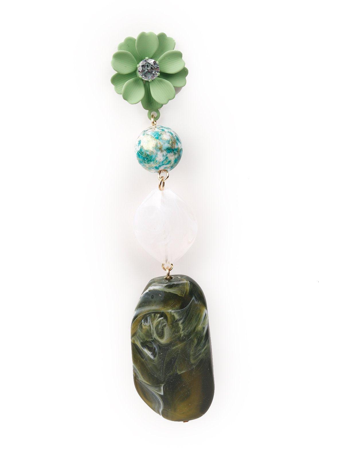 Women's Floral Green Textured Stone-Embellished Earring