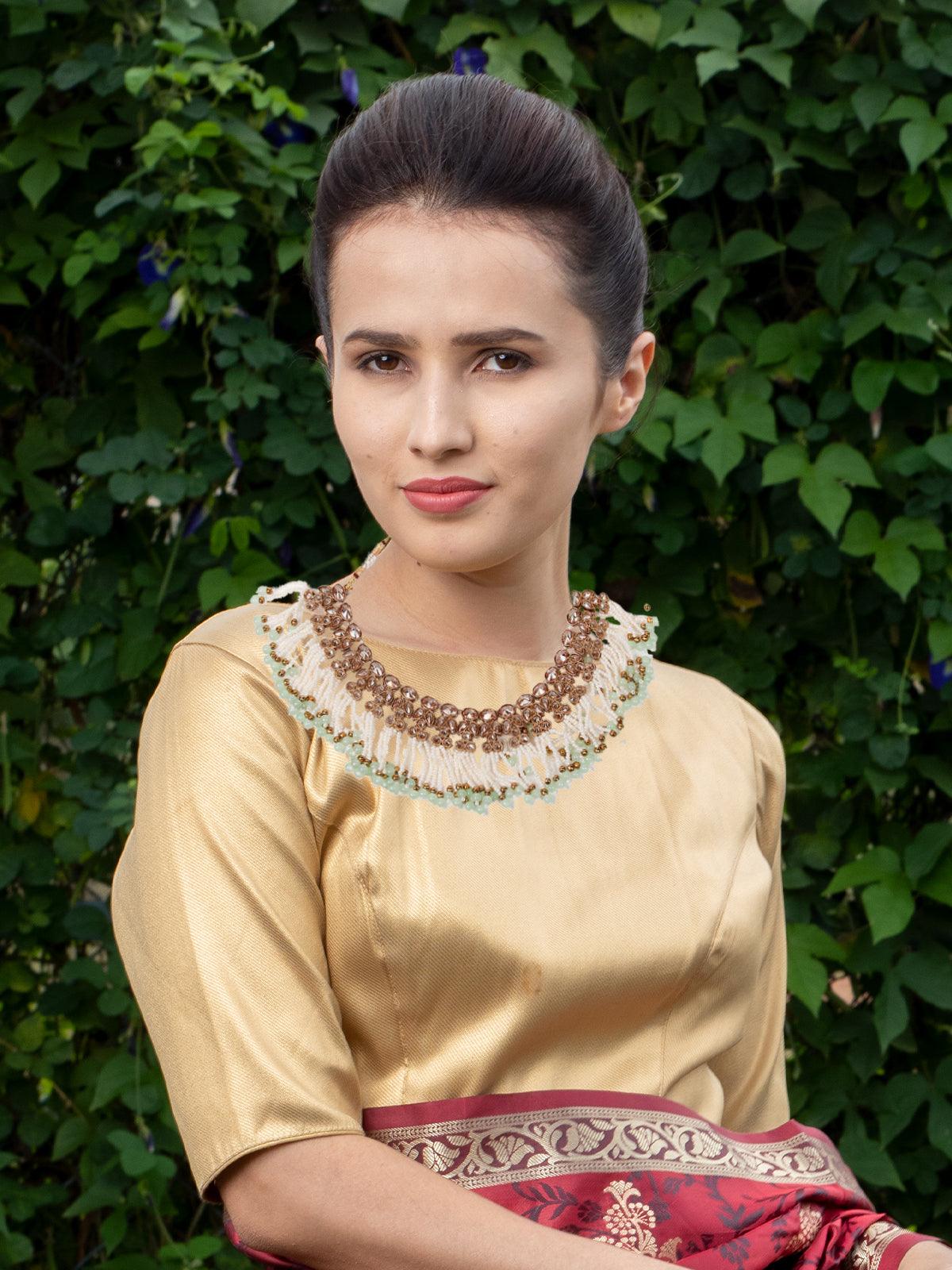 Women's Floral Kundan Pearl Choker With Earring