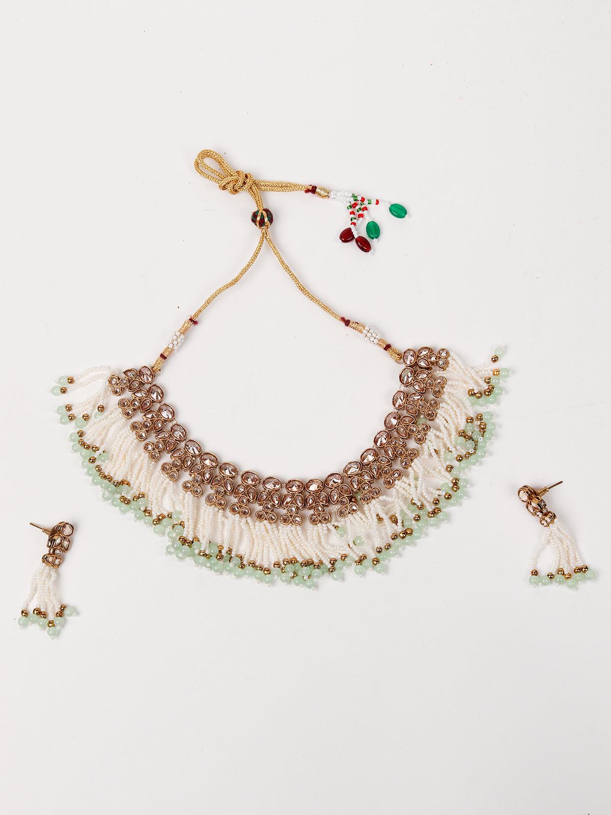 Women's Floral Kundan Pearl Choker With Earring