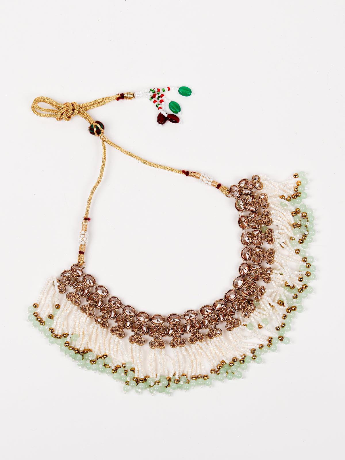 Women's Floral Kundan Pearl Choker With Earring