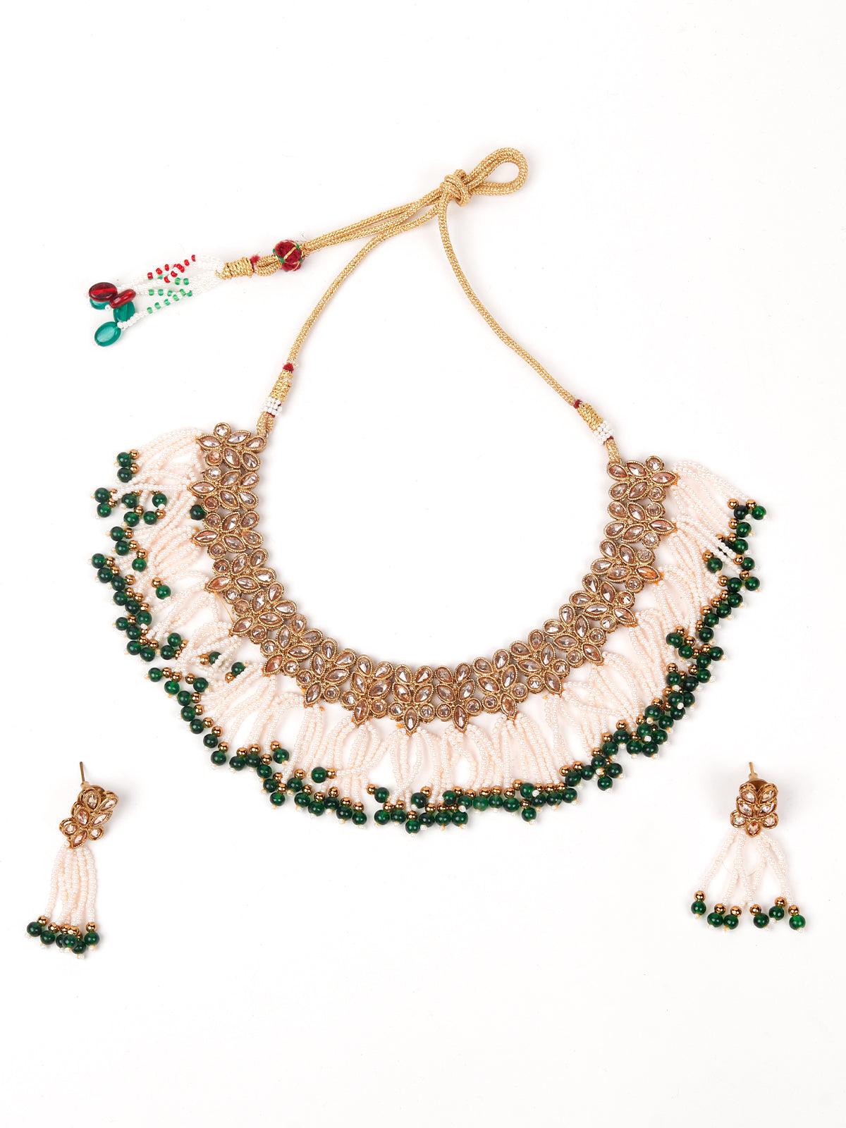 Women's Floral Kundan Pearl Choker With Earring