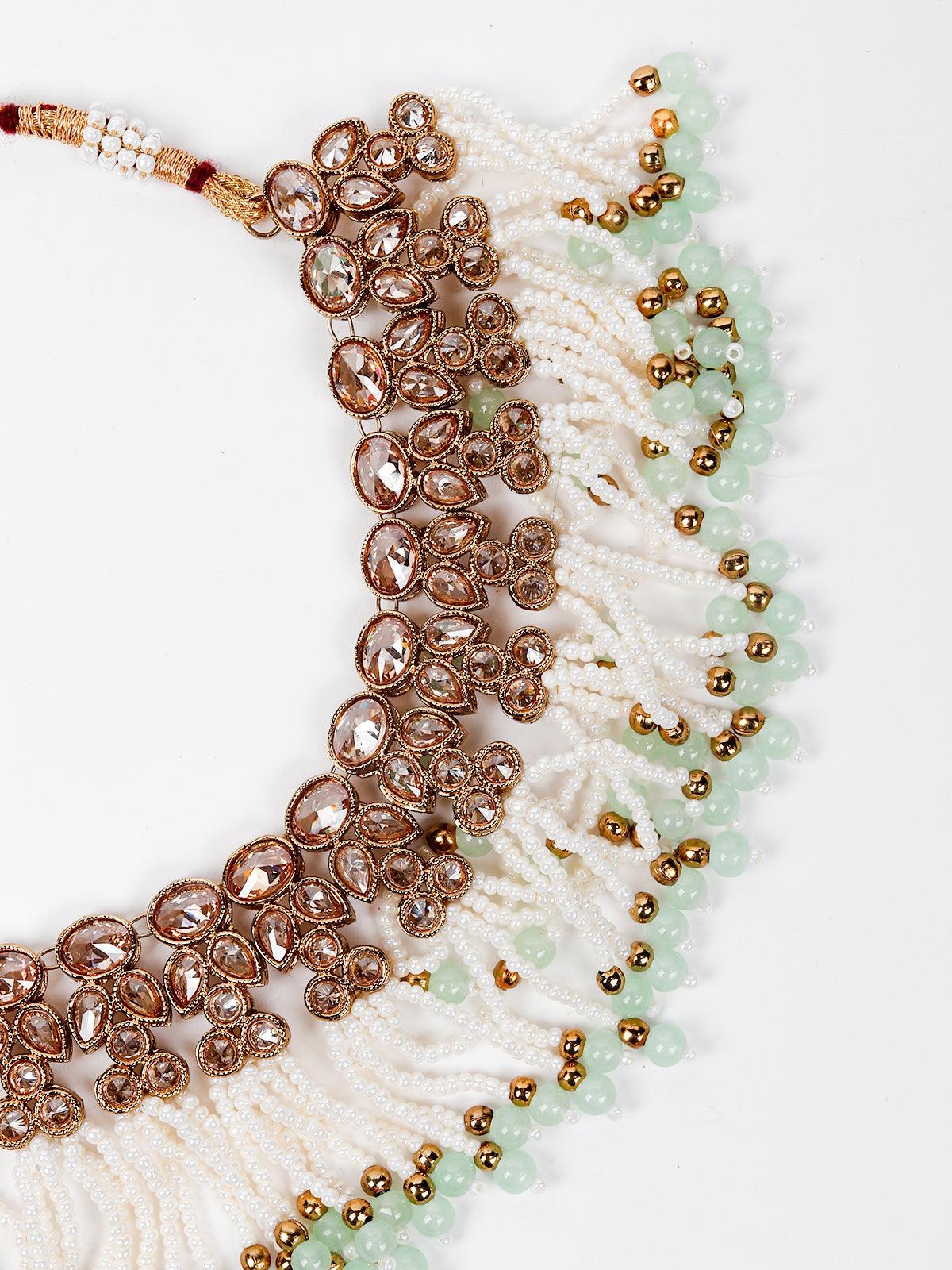 Women's Floral Kundan Pearl Choker With Earring