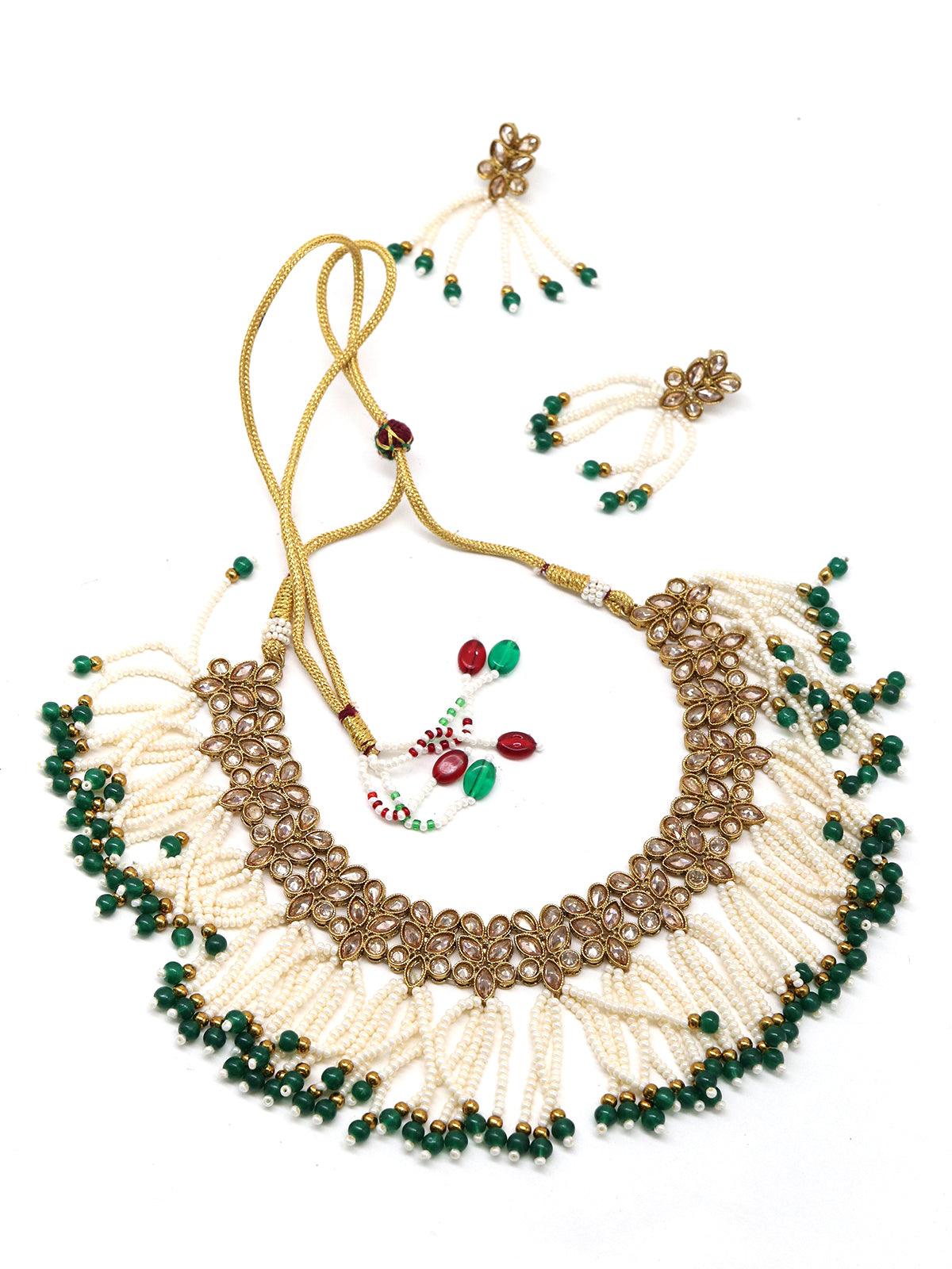 Women's Floral Kundan Pearl Choker With Earring