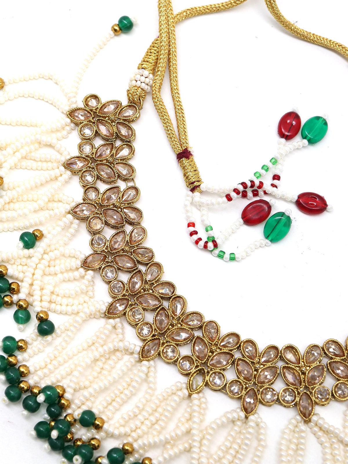 Women's Floral Kundan Pearl Choker With Earring