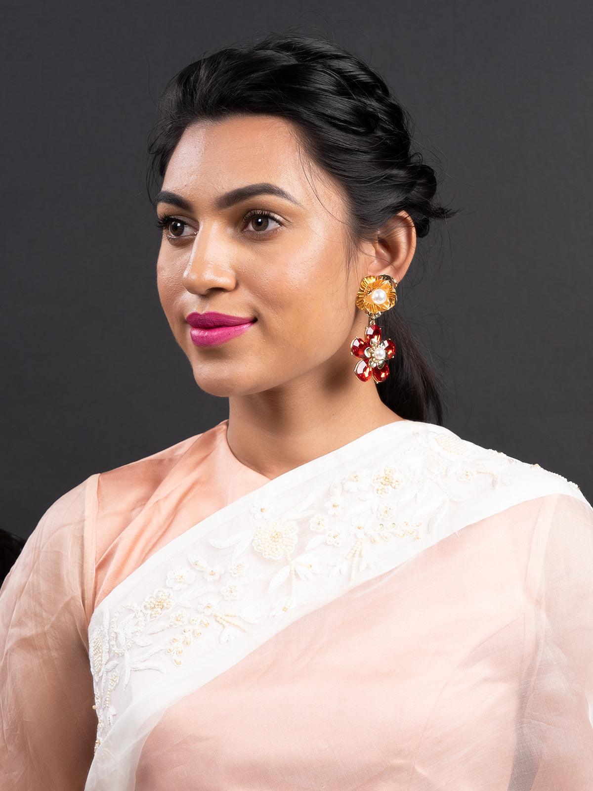 Women's Floral Red Stupendous Dangle Earring
