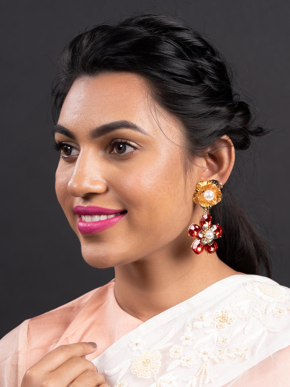 Women's Floral Red Stupendous Dangle Earring
